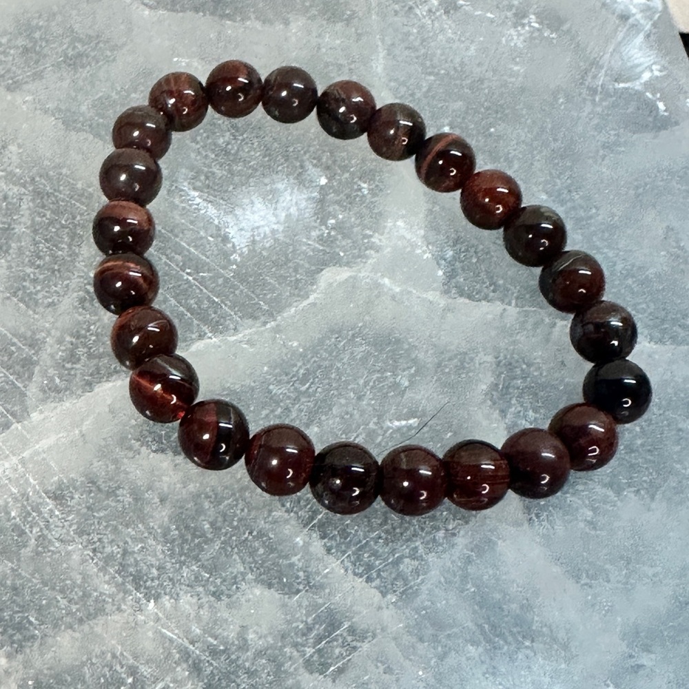 Red Tiger’s Eye Bracelet 8mm | Red Brown Beaded Stretch Bracelet | Men’s Unisex